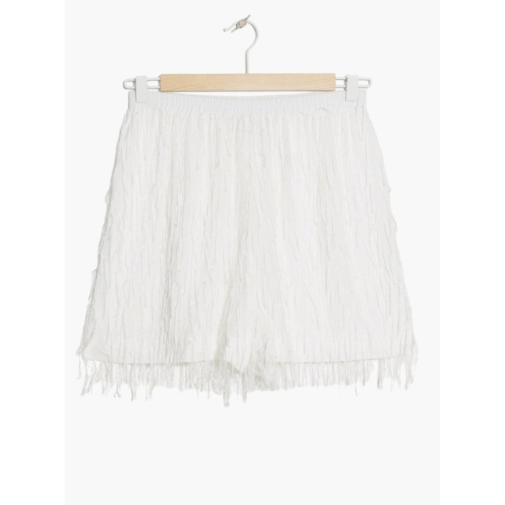 & Other Stories White High Waisted shorts w fringe elasticate waist band sz 8